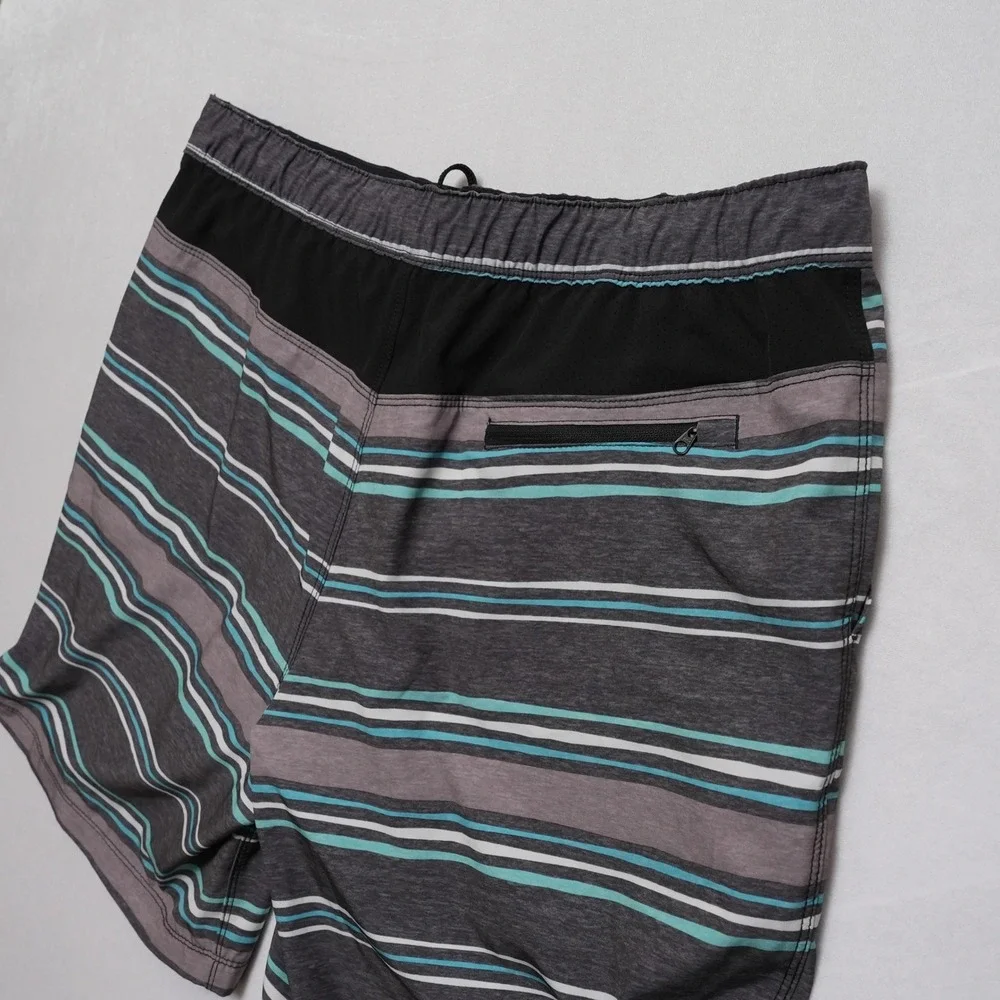 Speedo‎ Swim Shorts Mens XL Gray Multicolor Stripe Lined Drawstring Pocket